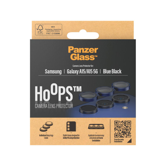 Протектор за обектив на камера Hoops за Samsung A15/A15 5G, Синьо/Черно, PanzerGlass