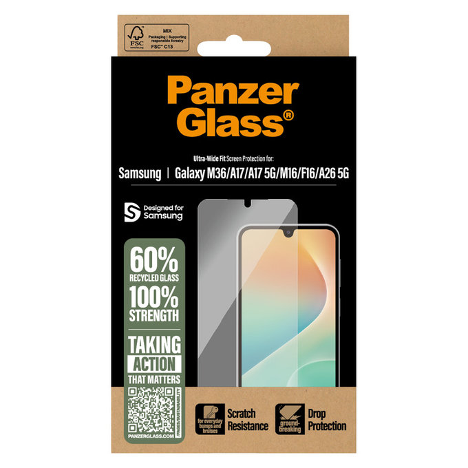 Закалено стъкло UWF за Samsung Galaxy M15 5G/F15 5G/A26 5G/A16/A16 5G, Черно, PanzerGlass