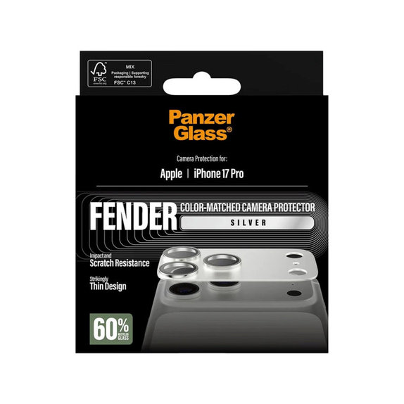 Протектор за обектив на задна камера Fender за iPhone 17 Pro, Сребристо, PanzerGlass