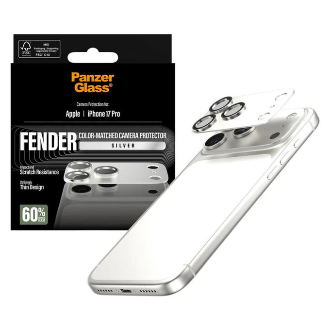 Протектор за обектив на задна камера Fender за iPhone 17 Pro, Сребристо, PanzerGlass