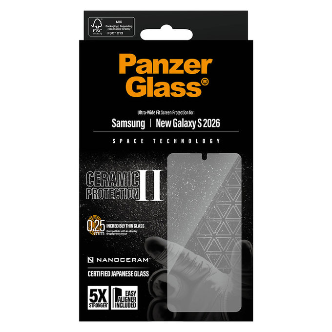 Закалено стъкло UWF Ceramic с апликатор за Samsung Galaxy S26, Прозрачно, PanzerGlass
