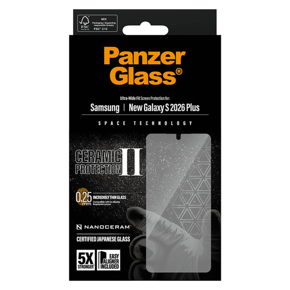 Закалено стъкло UWF Ceramic с апликатор за Samsung Galaxy S26+, Прозрачно, PanzerGlass