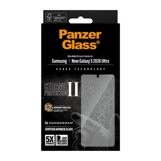 UWF Ceramic II закалено стъкло с апликатор за Samsung S26 Ultra, Прозрачно, PanzerGlass