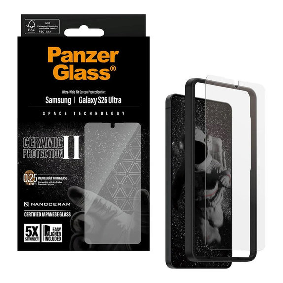 UWF Ceramic II закалено стъкло с апликатор за Samsung S26 Ultra, Прозрачно, PanzerGlass
