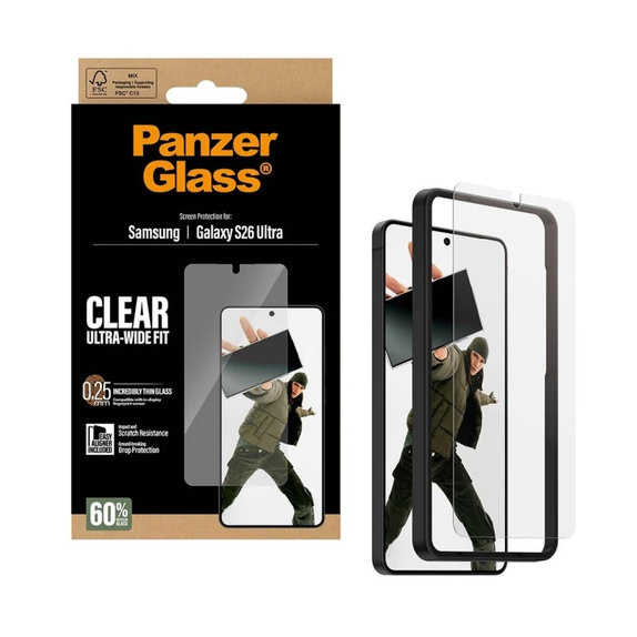 UWF закалено стъкло с апликатор за Samsung S26 Ultra, Прозрачно, PanzerGlass