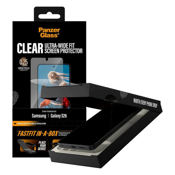 UWF закалено стъкло с FASTFIT In-A-Box за Samsung S26, Прозрачно, PanzerGlass