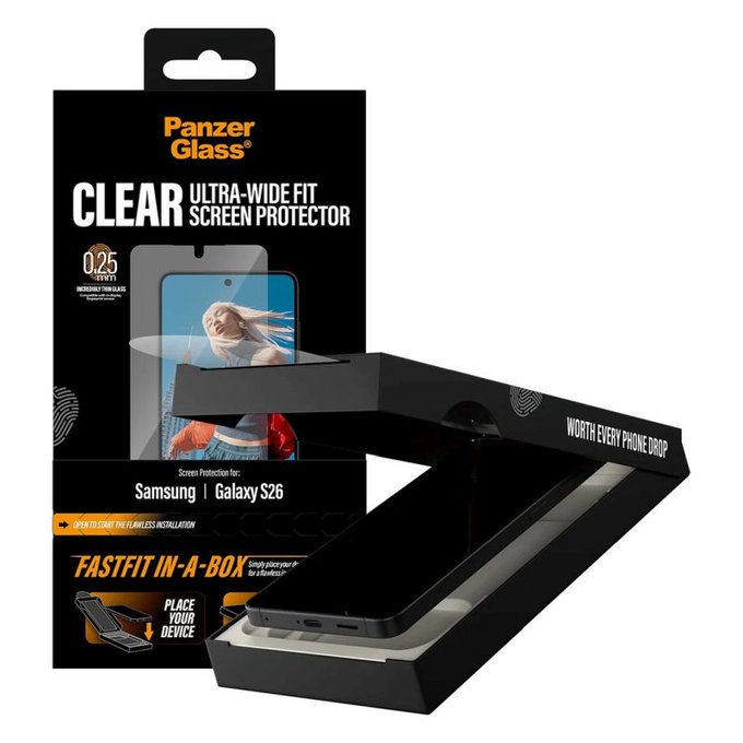 UWF закалено стъкло с FASTFIT In-A-Box за Samsung S26, Прозрачно, PanzerGlass
