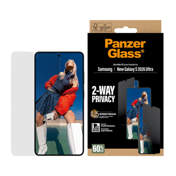 UWF 2-Way Privacy закалено стъкло с апликатор за Samsung Galaxy S26 Ultra, прозрачно, clear, PanzerGlass