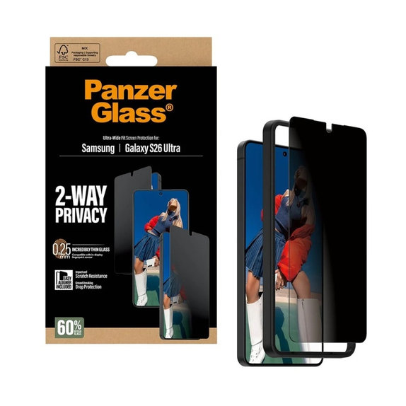 UWF 2-Way Privacy закалено стъкло с апликатор за Samsung Galaxy S26 Ultra, прозрачно, clear, PanzerGlass