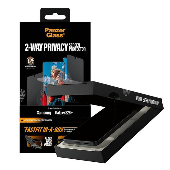 UWF 2-Way Privacy закалено стъкло с FASTFIT In-A-Box за Samsung Galaxy S26+, прозрачно, clear, PanzerGlass