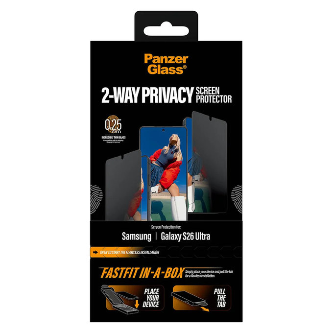 Закалено стъкло UWF 2-Way Privacy с FASTFIT In-A-Box за Samsung Galaxy S26 Ultra, Прозрачно, PanzerGlass