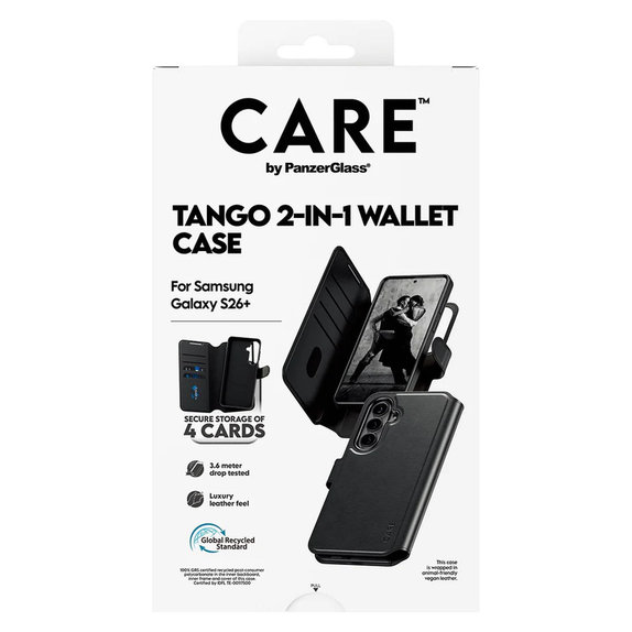 Калъф Tango Wallet Two-In-One с QI за Samsung Galaxy S26+, Черно, PanzerGlass