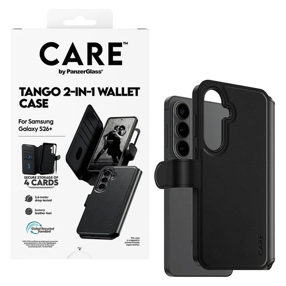 Калъф Tango Wallet Two-In-One с QI за Samsung Galaxy S26+, Черно, PanzerGlass