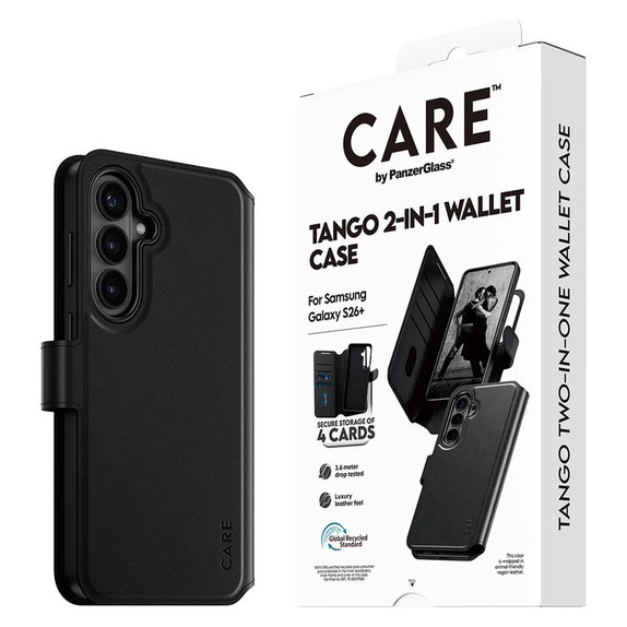 Калъф Tango Wallet Two-In-One с QI за Samsung Galaxy S26+, Черно, PanzerGlass