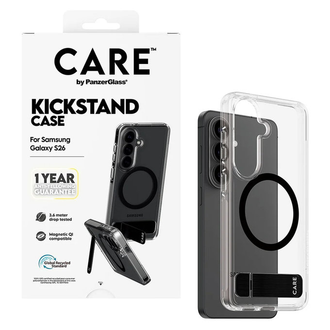 Калъф Kickstand с черно QI за Samsung Galaxy S26, Прозрачно, PanzerGlass