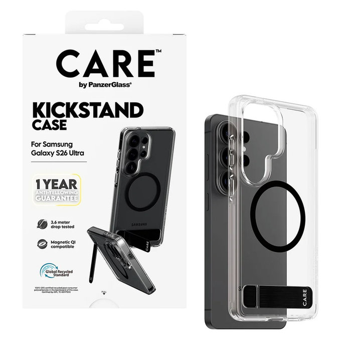 Калъф Kickstand с черно QI за Samsung Galaxy S26 Ultra, Прозрачно, PanzerGlass