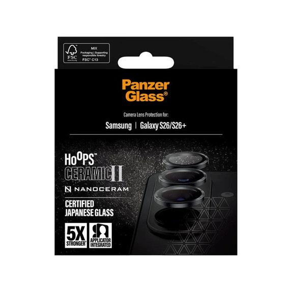 Протектор за обектив на задна камера Hoops Ceramic II за Samsung S26/S26+, Черно, PanzerGlass