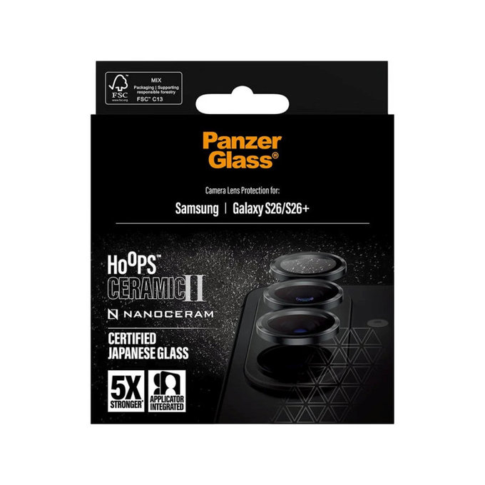 Протектор за обектив на задна камера Hoops Ceramic II за Samsung S26/S26+, Черно, PanzerGlass