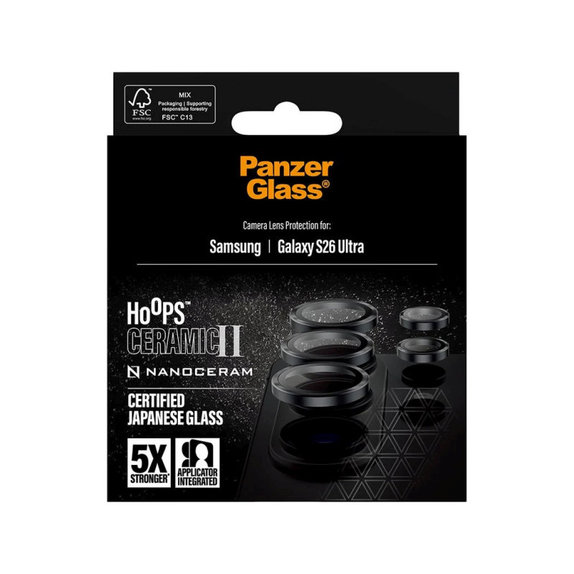 Протектор за обектив на задна камера Hoops Ceramic II за Samsung S26 Ultra, Черно, PanzerGlass