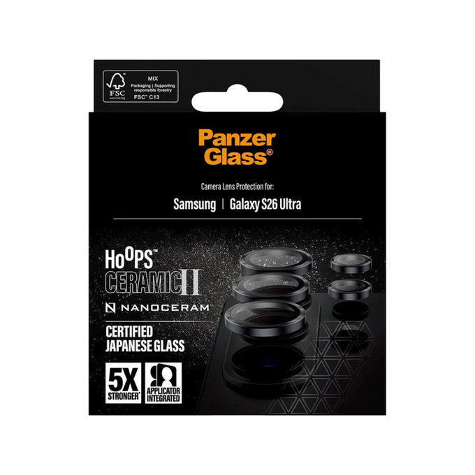 Протектор за обектив на задна камера Hoops Ceramic II за Samsung S26 Ultra, Черно, PanzerGlass