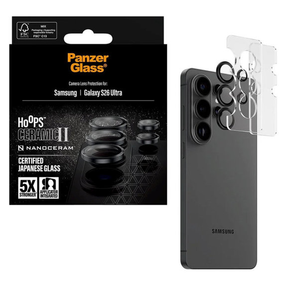Протектор за обектив на задна камера Hoops Ceramic II за Samsung S26 Ultra, Черно, PanzerGlass
