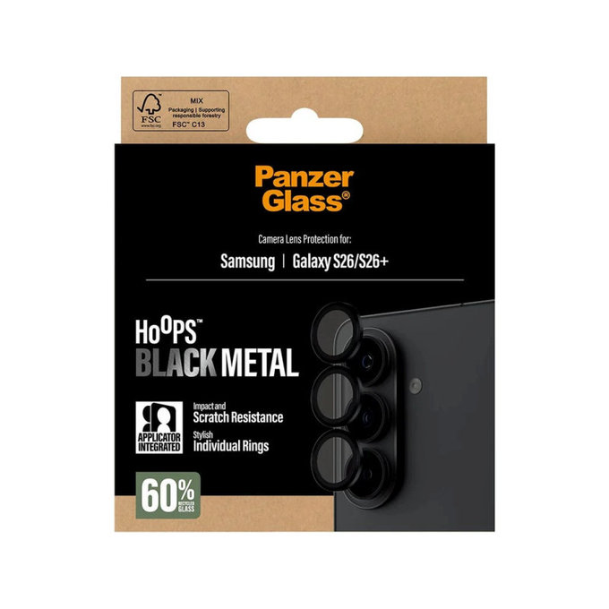 Протектор за обектив на задна камера Hoops за Samsung S26/S26+, Черно, PanzerGlass