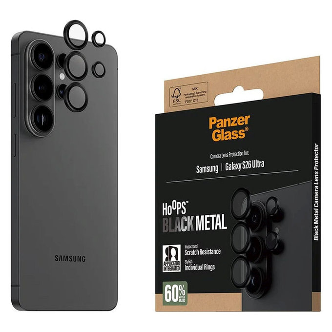 Протектор за обектив на задна камера Hoops за Samsung S26 Ultra, Черно, PanzerGlass