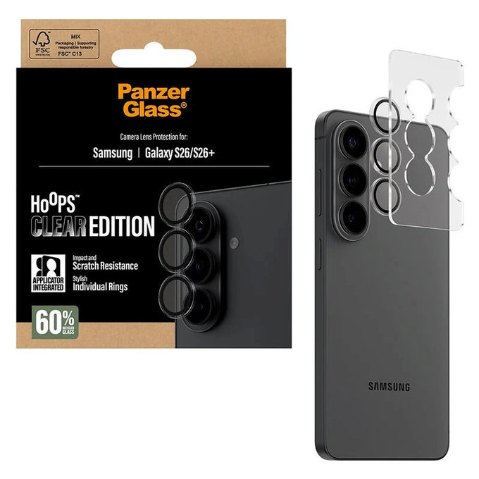 Протектор за обектив на задна камера Hoops за Samsung S26/S26+, Прозрачно, PanzerGlass