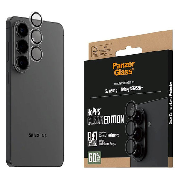 Протектор за обектив на задна камера Hoops за Samsung S26/S26+, Прозрачно, PanzerGlass