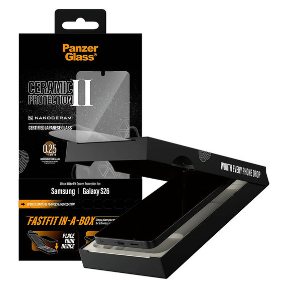 Закалено стъкло UWF Ceramic с FASTFIT In-A-Box за Samsung Galaxy S26, Прозрачно, PanzerGlass