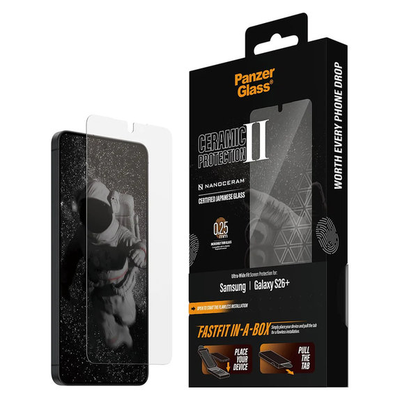 Закалено стъкло UWF Ceramic с FASTFIT In-A-Box за Samsung Galaxy S26+, Прозрачно, PanzerGlass