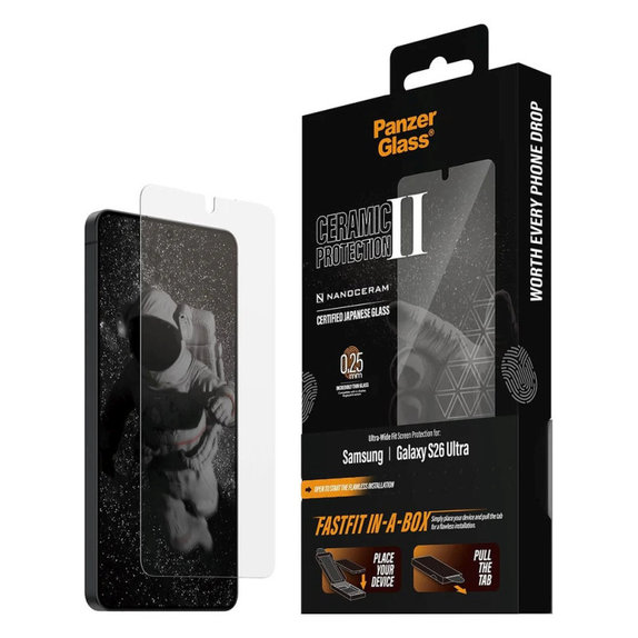 UWF Ceramic закалено стъкло с FASTFIT In-A-Box за Samsung S26 Ultra, Прозрачно, PanzerGlass