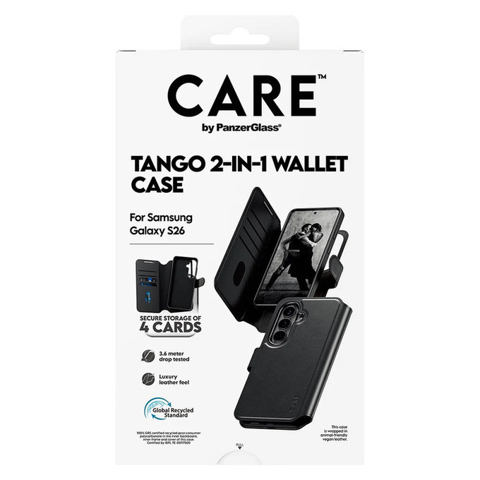 Калъф Tango Wallet Two-In-One с QI за Samsung Galaxy S26, Черно, PanzerGlass