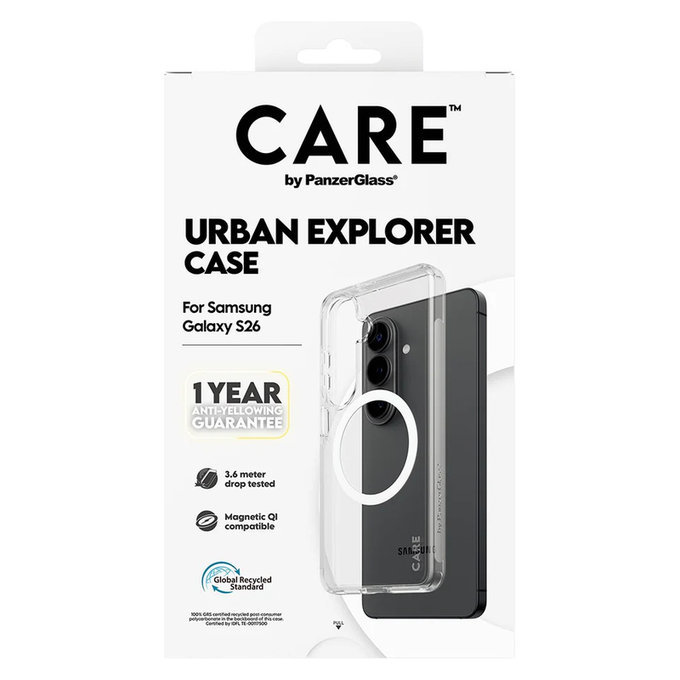 Калъф Urban Explorer с бяло QI за Samsung Galaxy S26, Прозрачно, PanzerGlass