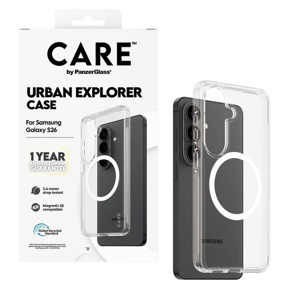 Калъф Urban Explorer с бяло QI за Samsung Galaxy S26, Прозрачно, PanzerGlass