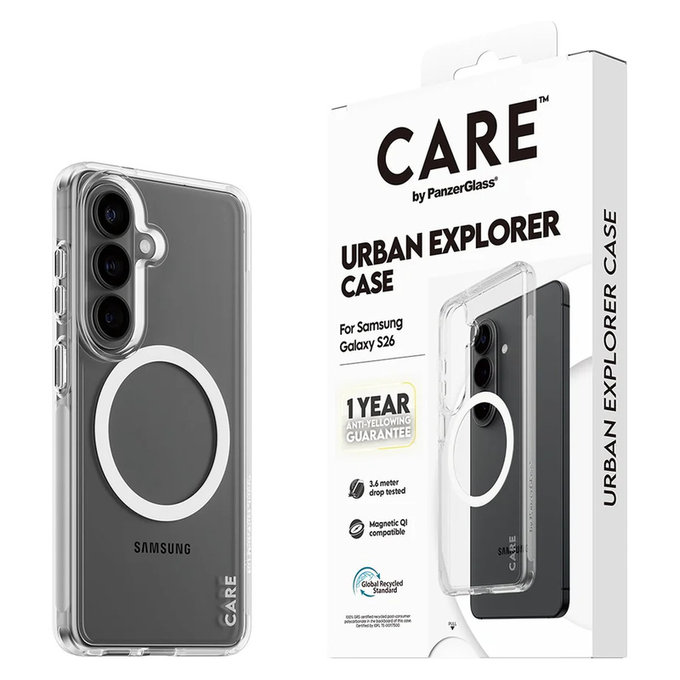 Калъф Urban Explorer с бяло QI за Samsung Galaxy S26, Прозрачно, PanzerGlass