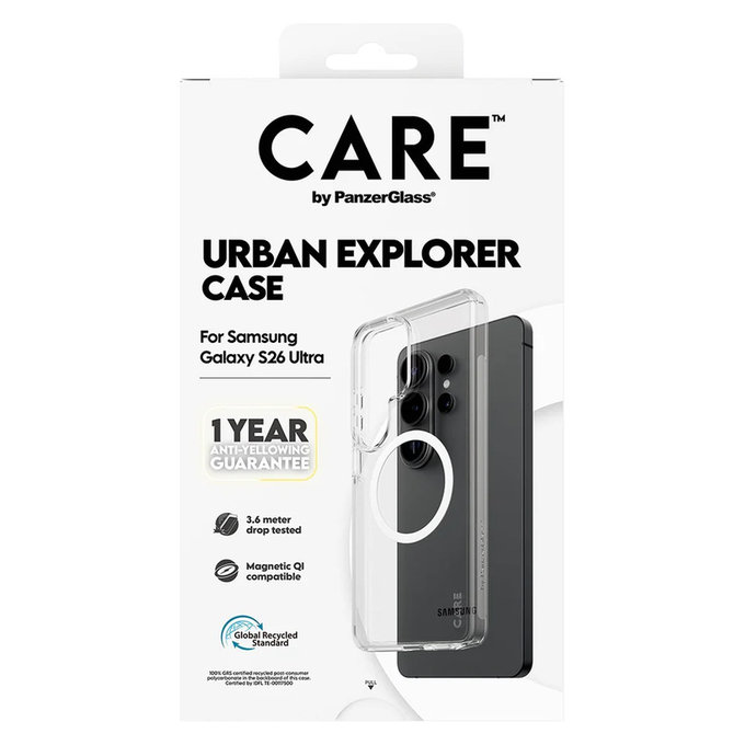 Калъф Urban Explorer с бяло QI за Samsung Galaxy S26 Ultra, Прозрачно, PanzerGlass