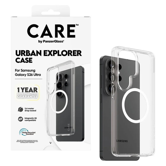 Калъф Urban Explorer с бяло QI за Samsung Galaxy S26 Ultra, Прозрачно, PanzerGlass