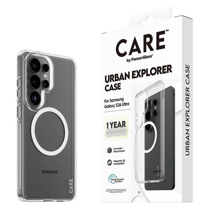 Калъф Urban Explorer с бяло QI за Samsung Galaxy S26 Ultra, Прозрачно, PanzerGlass