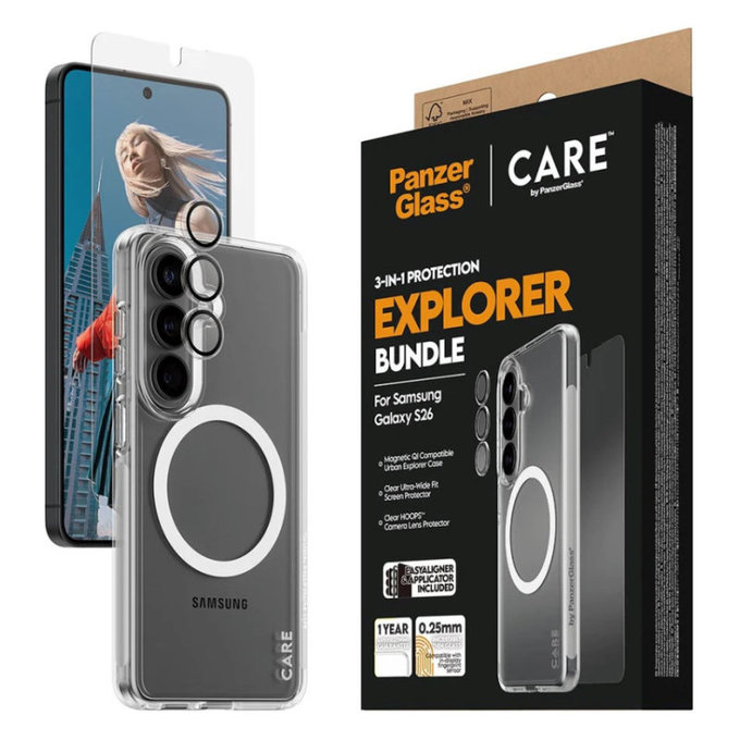 Bundle 3 в 1 Explorer за Samsung S26, PanzerGlass