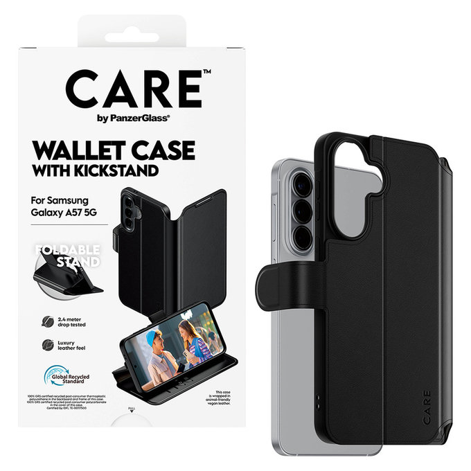 Калъф Wallet Kickstand за Samsung Galaxy A57, Черно, PanzerGlass