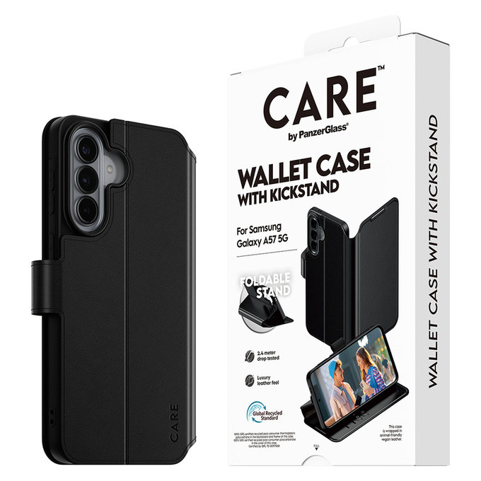 Калъф Wallet Kickstand за Samsung Galaxy A57, Черно, PanzerGlass