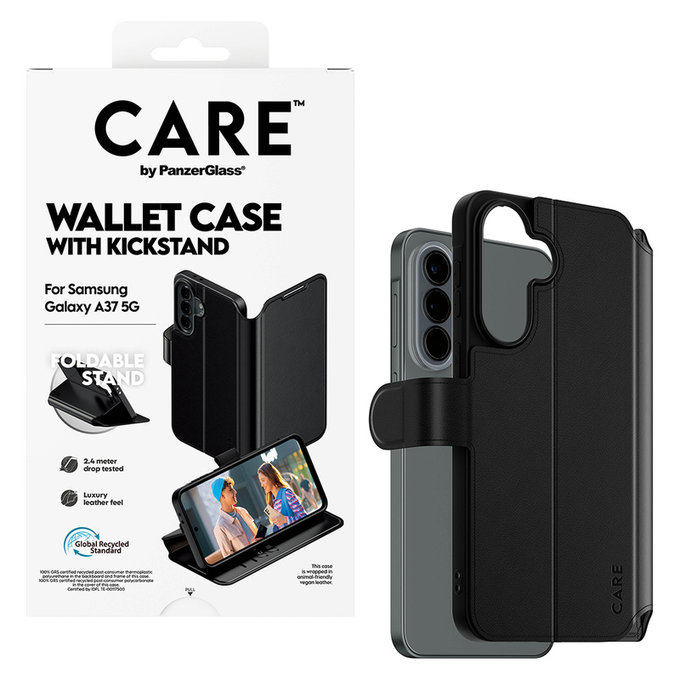 Калъф Wallet Kickstand за Samsung Galaxy A37, Черно, PanzerGlass