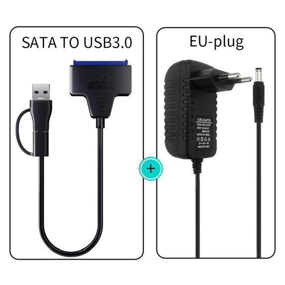 USB 3.0 / USB-C към SATA адаптер за 2.5" и 3.5" HDD/SSD, със захранващ адаптер