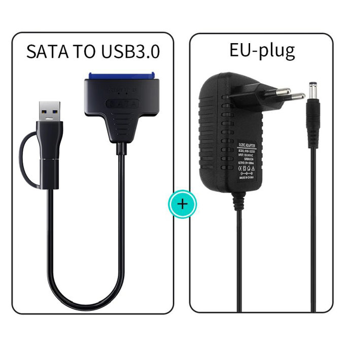 USB 3.0 / USB-C към SATA адаптер за 2.5" и 3.5" HDD/SSD, със захранващ адаптер