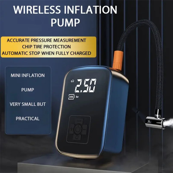 Безжичен въздушен компресор с дигитален дисплей, 150 PSI, черен
