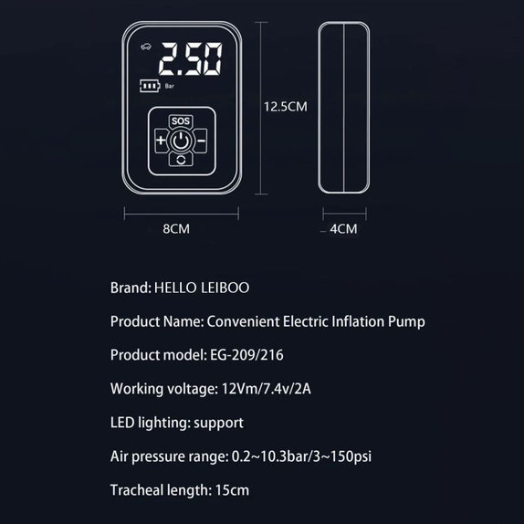 Безжичен въздушен компресор с дигитален дисплей, 150 PSI, черен
