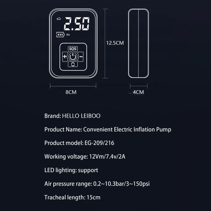 Безжичен въздушен компресор с дигитален дисплей, 150 PSI, черен