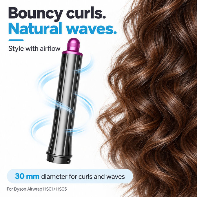 Дълъг накрайник за къдрене за Dyson Airwrap HS01, HS05, 30 mm, Nickel / Fuchsia
