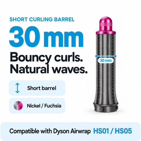 Къс накрайник за къдрене за Dyson Airwrap HS01, HS05, 30 mm, Nickel / Fuchsia